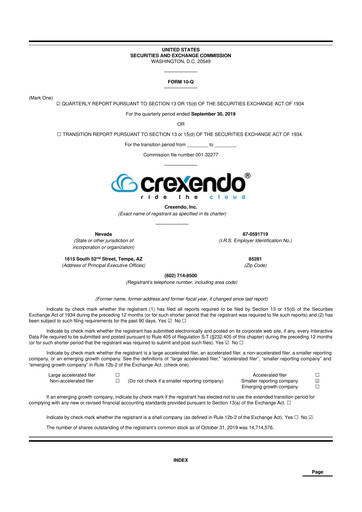Vorschaubild Crexendo 10-Q Quartalsbericht 2019 