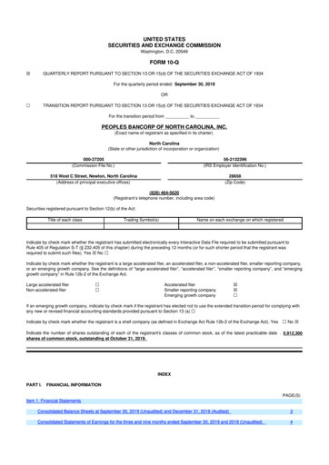 Thumbnail Peoples Bancorp of North Carolina 10-Q Quarterly Report FY2019 