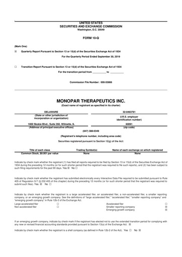 Thumbnail Monopar Therapeutics 10-Q Quarterly Report FY 