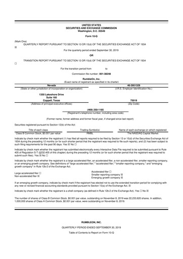 Miniature RumbleOn 10-Q Rapport trimestriel 2019 
