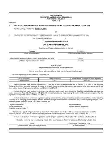 Thumbnail Lakeland Industries
 10-Q Quarterly Report FY2019 