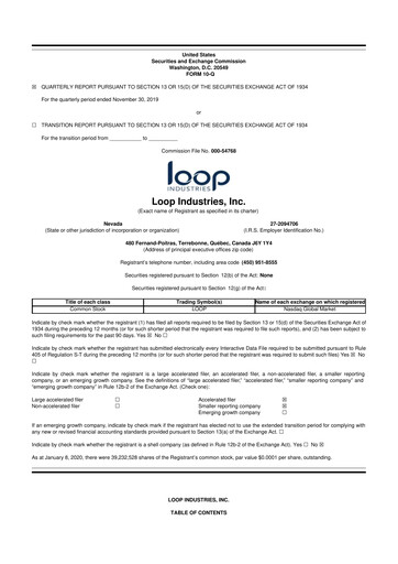 Thumbnail Loop Industries
 10-Q Quarterly Report FY 