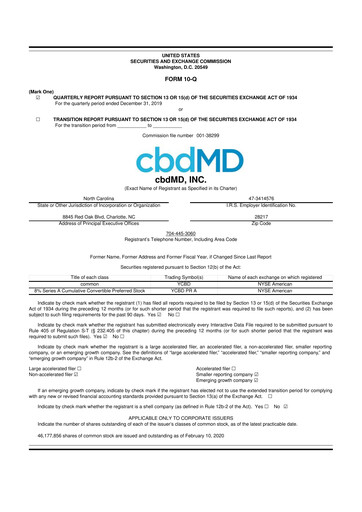 Miniature cbdMD 10-Q Rapport trimestriel 2020 
