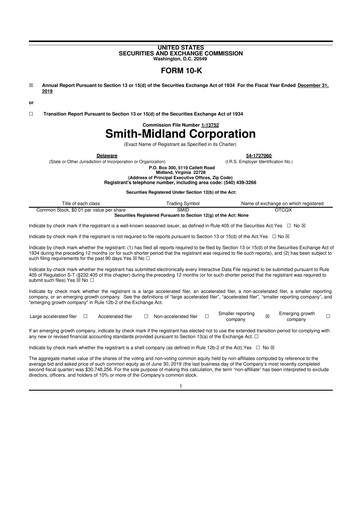 Miniature Smith-Midland Corporation 10-K Rapport annuel 2019