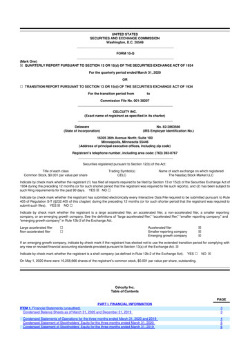 Vorschaubild Celcuity Inc. 10-Q Quartalsbericht 2020 