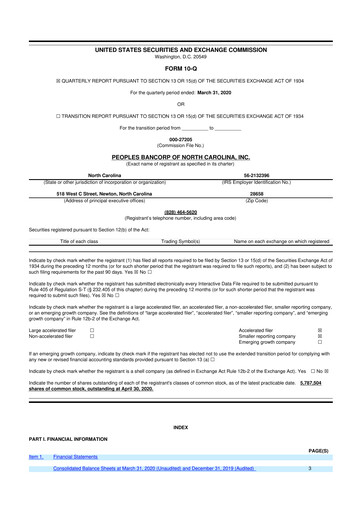 Thumbnail Peoples Bancorp of North Carolina 10-Q Quarterly Report FY2020 