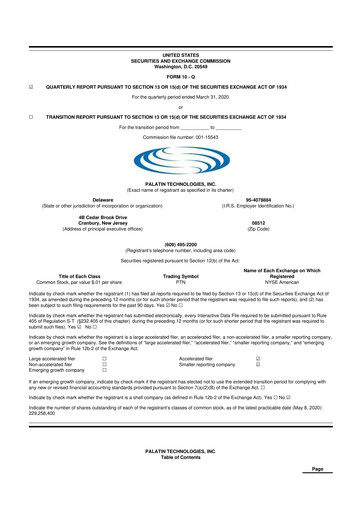 Thumbnail Palatin Technologies 10-Q Quarterly Report FY2020 