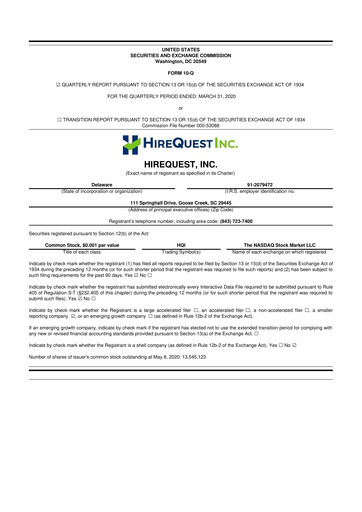 Thumbnail HireQuest 10-Q Quarterly Report FY2020 
