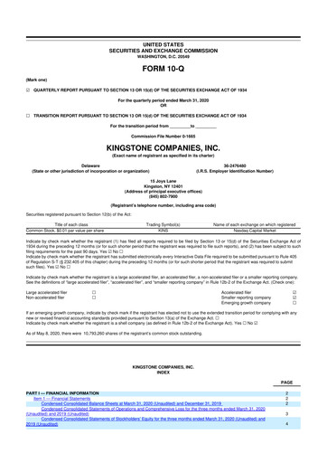 Vorschaubild Kingstone Companies 10-Q Quartalsbericht 2020 
