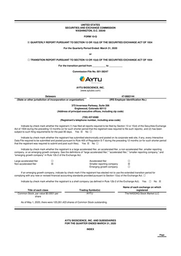 Thumbnail Aytu BioScience
 10-Q Quarterly Report FY2020 