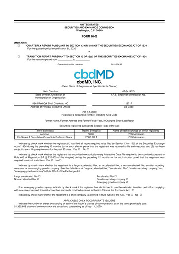 Miniature cbdMD 10-Q Rapport trimestriel 2020 