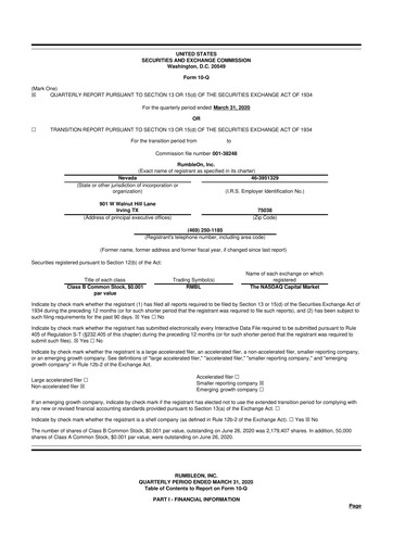 Miniature RumbleOn 10-Q Rapport trimestriel 2020 