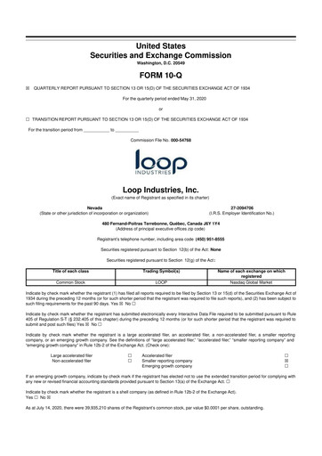 Thumbnail Loop Industries
 10-Q Quarterly Report FY 