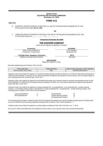 Thumbnail The Eastern Company 10-Q Quarterly Report FY2020 