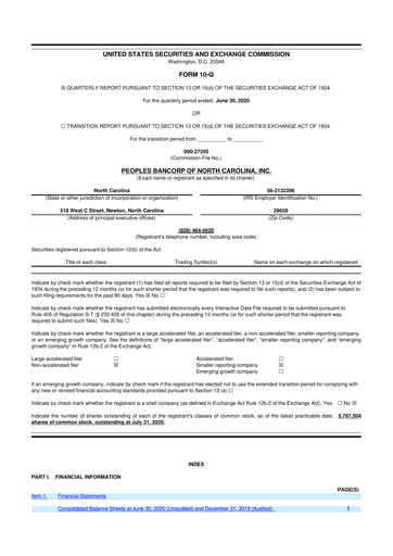 Thumbnail Peoples Bancorp of North Carolina 10-Q Quarterly Report FY2020 