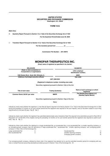 Thumbnail Monopar Therapeutics 10-Q Quarterly Report FY 