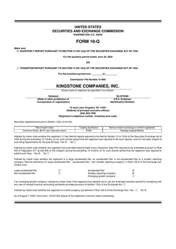 Vorschaubild Kingstone Companies 10-Q Quartalsbericht 2020 