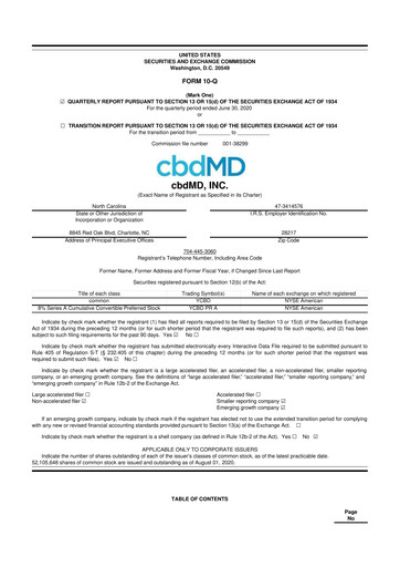 Miniature cbdMD 10-Q Rapport trimestriel 2020 