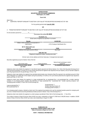 Miniature RumbleOn 10-Q Rapport trimestriel 2020 