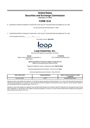 Thumbnail Loop Industries
 10-Q Quarterly Report FY 