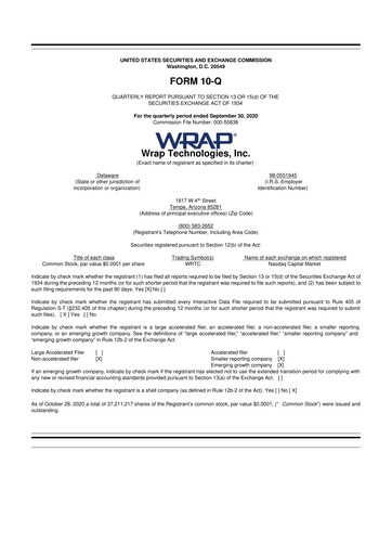 Miniature Wrap Technologies
 10-Q Rapport trimestriel 2020 