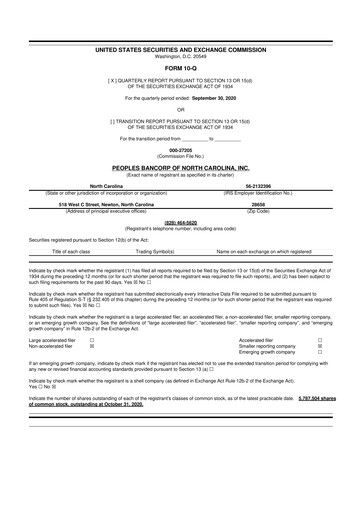 Thumbnail Peoples Bancorp of North Carolina 10-Q Quarterly Report FY2020 
