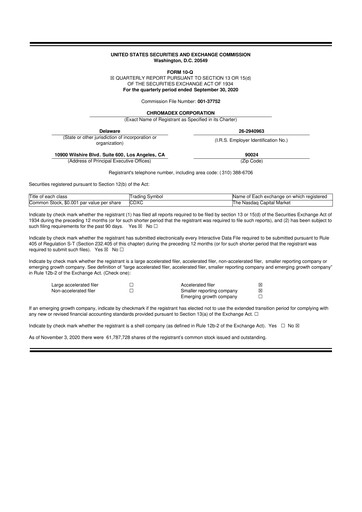 Thumbnail Niagen Bioscience 10-Q Quarterly Report FY2020 
