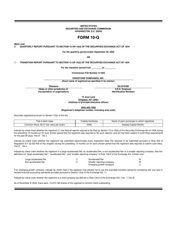 Vorschaubild Kingstone Companies 10-Q Quartalsbericht 2020 