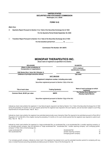 Thumbnail Monopar Therapeutics 10-Q Quarterly Report FY 