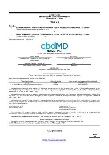 Miniature cbdMD 10-Q Rapport trimestriel 2021 