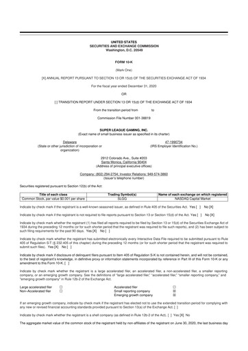 Miniature Super League Enterprise 10-K Rapport annuel 2020