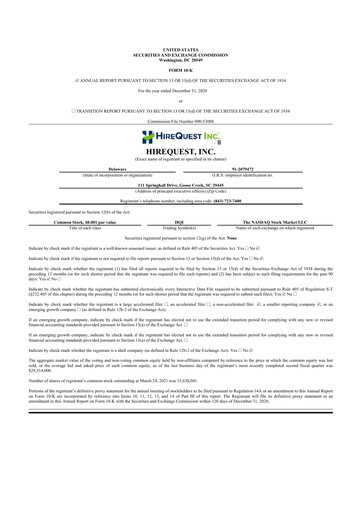 Miniature HireQuest 10-K Rapport annuel 2020