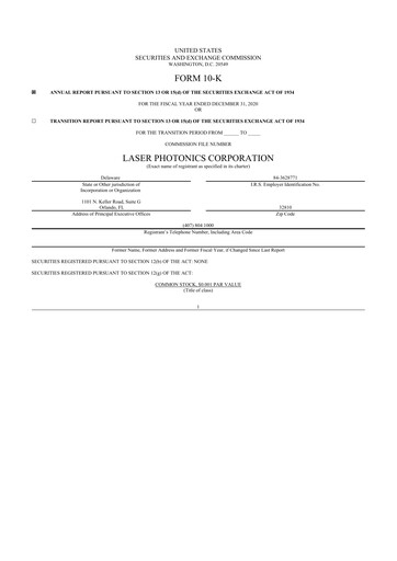 Miniature Laser Photonics 10-K Rapport annuel 2020