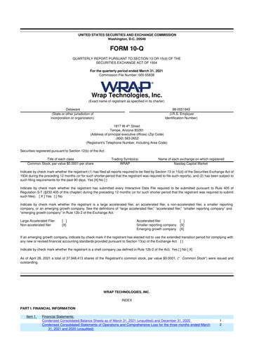 Miniature Wrap Technologies
 10-Q Rapport trimestriel 2021 