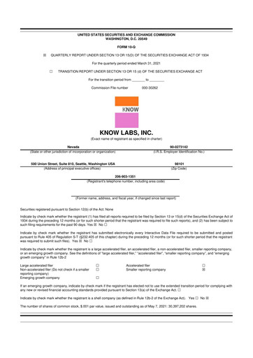 Thumbnail Know Labs 10-Q Quarterly Report FY2021 