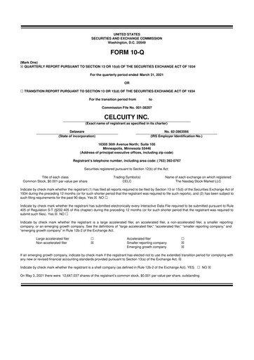 Vorschaubild Celcuity Inc. 10-Q Quartalsbericht 2020 
