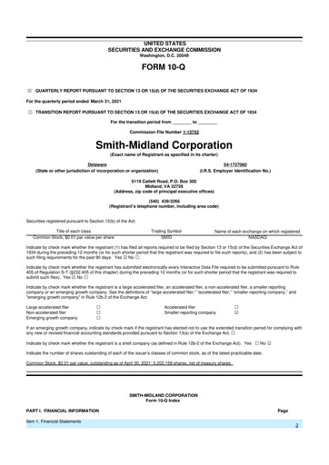 Miniature Smith-Midland Corporation 10-Q Rapport trimestriel  