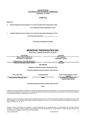 Thumbnail Monopar Therapeutics 10-Q Quarterly Report FY 