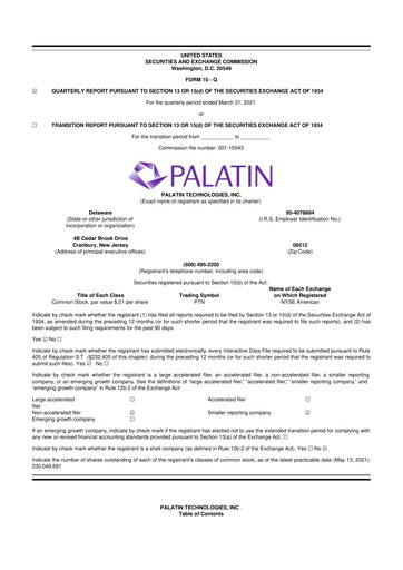 Thumbnail Palatin Technologies 10-Q Quarterly Report FY2021 