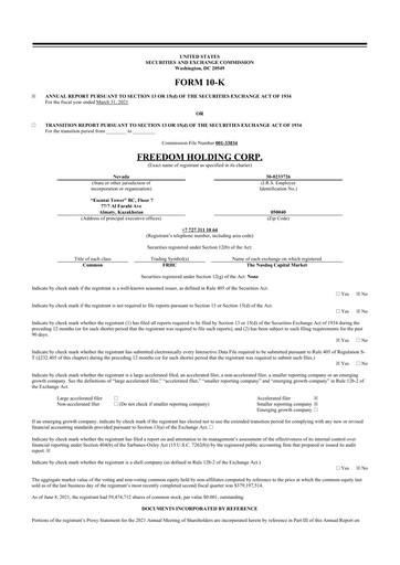 Vorschaubild Freedom Holding 10-K Jahresbericht 2021