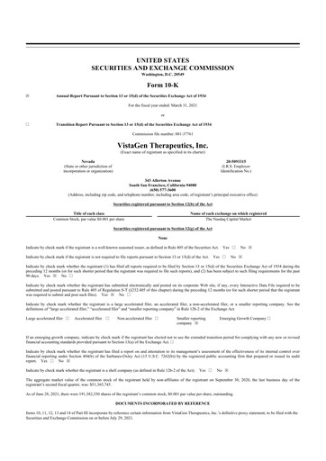 Thumbnail VistaGen Therapeutics
 10-K Annual Report 2021