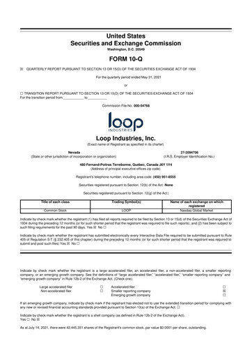 Thumbnail Loop Industries
 10-Q Quarterly Report FY 