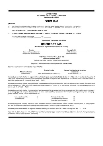 Thumbnail Ur-Energy 10-Q Quarterly Report FY2021 