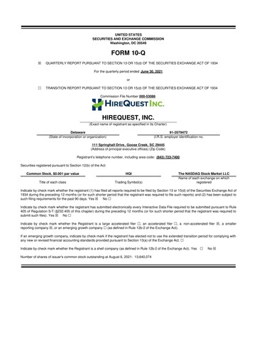 Thumbnail HireQuest 10-Q Quarterly Report FY2021 