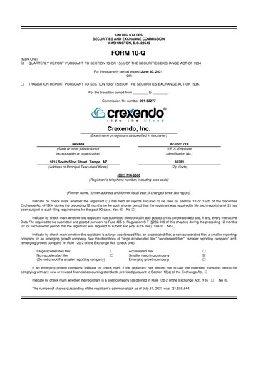 Vorschaubild Crexendo 10-Q Quartalsbericht 2021 