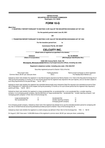 Vorschaubild Celcuity Inc. 10-Q Quartalsbericht 2021 