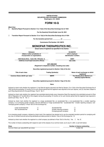 Thumbnail Monopar Therapeutics 10-Q Quarterly Report FY 