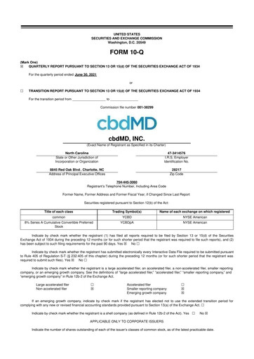 Miniature cbdMD 10-Q Rapport trimestriel 2021 