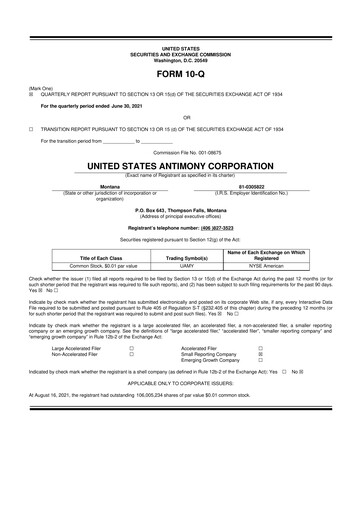 Thumbnail United States Antimony Corporation 10-Q Quarterly Report FY2021 