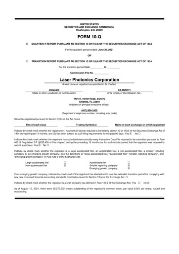 Miniature Laser Photonics 10-Q Rapport trimestriel 2021 
